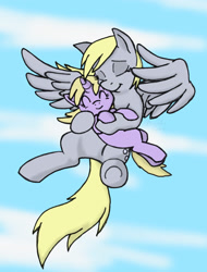 Size: 1600x2109 | Tagged: safe, artist:blayaden, character:derpy hooves, character:dinky hooves, species:pegasus, species:pony, equestria's best mother, female, flying, mare
