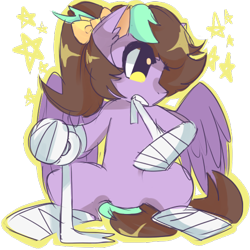 Size: 500x500 | Tagged: safe, artist:lolly-jpg, oc, oc only, unnamed oc, species:pegasus, species:pony, bandage, bow, hair bow, mouth hold, solo