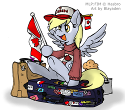Size: 1600x1411 | Tagged: safe, artist:blayaden, character:derpy hooves, species:pegasus, species:pony, canada, earthbound, female, flag, mare, muffin, onett, solo, underhoof