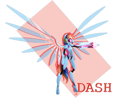 Size: 1875x1500 | Tagged: safe, artist:jazzybrony, character:rainbow dash, species:pegasus, species:pony, g4, abstract background, female, mare, profile, robot, semi-anthro, signature, simple background, solo, spread wings, text, white background, wings