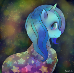 Size: 1135x1129 | Tagged: safe, artist:php17, character:trixie, species:pony, species:unicorn, abstract background, clothing, female, looking at you, looking back, looking back at you, solo, trixie's cape