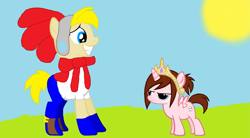 Size: 1743x964 | Tagged: safe, artist:naysja, artist:vanillachama, oc, oc:princess vanilla milk, species:alicorn, species:pony, alicorn oc, billy hatcher, billy hatcher and the giant egg, collaboration, filly, ponified