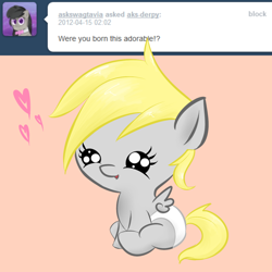 Size: 1280x1280 | Tagged: safe, artist:lilfaux, character:derpy hooves, ask, ask lil derpy, baby, cute, derpabetes, diaper, filly, tumblr