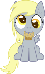 Size: 3368x5476 | Tagged: safe, artist:silverrainclouds, character:derpy hooves, :3, absurd resolution, chibi, cute, derpabetes, diabetes, female, filly, food, hnnng, muffin, simple background, sitting, solo, transparent background, vector