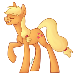 Size: 500x497 | Tagged: safe, artist:sorckylo, character:applejack, female, grin, raised hoof, simple background, solo