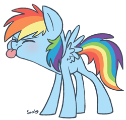 Size: 500x475 | Tagged: safe, artist:sorckylo, character:rainbow dash, blank flank, female, filly, filly rainbow dash, raspberry, solo, tongue out, younger