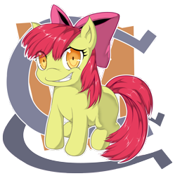 Size: 3877x3898 | Tagged: safe, artist:zaiyaki, character:apple bloom, species:earth pony, species:pony, female, filly, horseshoes, sheepish grin, simple background, solo, transparent background