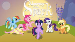 Size: 1024x576 | Tagged: safe, artist:cooltomorrowkid, character:applejack, character:fluttershy, character:pinkie pie, character:rainbow dash, character:rarity, character:twilight sparkle, canterlot, journey of the spark