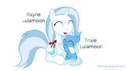 Size: 1920x1080 | Tagged: safe, artist:darkwolfmx, character:trixie, oc, oc:rayne, oc:rayne lulamoon, species:pony, species:unicorn, eyes closed, female, filly, filly trixie, horn, hug, mother and child, mother and daughter, sitting, unicorn oc, younger