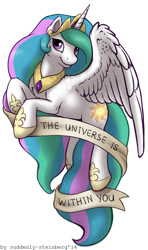 Size: 666x1126 | Tagged: safe, artist:spiggy-the-cat, character:princess celestia, chest fluff, female, fluffy, inspirational, motivational, old banner, positive message, positive ponies, solo