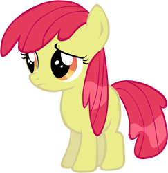 Size: 655x675 | Tagged: safe, artist:rhubarb-leaf, character:apple bloom, species:earth pony, species:pony, episode:ponyville confidential, g4, my little pony: friendship is magic, female, filly, missing accessory, simple background, solo, transparent background, vector, wet mane