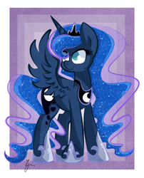 Size: 902x1117 | Tagged: safe, artist:iguana14, character:princess luna, female, smiling, solo, spread wings, wings