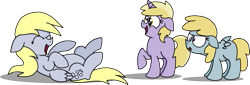 Size: 797x272 | Tagged: safe, artist:graciegirl328, character:chirpy hooves, character:derpy hooves, character:dinky hooves, species:pegasus, species:pony, chirpy hooves, derp, equestria's best daughter, female, imitation, laughing, mare, tongue out