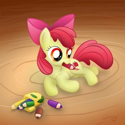 Size: 2000x2000 | Tagged: safe, artist:dcpip, character:apple bloom, species:earth pony, species:pony, crayon, crayons, cutie mark, female, filly, high res, mouth hold, solo