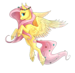 Size: 1500x1467 | Tagged: safe, artist:thelionmedal, character:fluttershy, species:pegasus, species:pony, cute, female, floral head wreath, flower, flower in tail, mare, profile, shyabetes, simple background, solo, transparent background, unshorn fetlocks, wing fluff