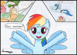 Size: 1280x912 | Tagged: safe, artist:jacsveus, character:applejack, character:big mcintosh, character:rainbow dash, character:scootaloo, character:soarin', species:earth pony, species:pony, male, stallion, traditional art