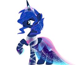 Size: 1600x1341 | Tagged: safe, artist:sparkle-bubba, character:princess luna, alternate hairstyle, clothing, dress, female, raised hoof, simple background, solo, transparent background, vector