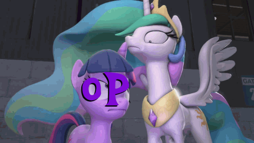 Size: 512x288 | Tagged: safe, artist:krunkidile, character:princess celestia, character:twilight sparkle, 3d, animated, cartoon horse program, dope slap, female, frown, glare, op, queen horseytime, reaction image, slap, twitch, wide eyes