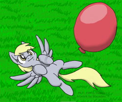 Size: 1800x1501 | Tagged: safe, artist:blayaden, character:derpy hooves, species:pegasus, species:pony, balloon, cute, derpabetes, female, mare, on back, solo
