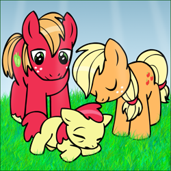 Size: 949x949 | Tagged: safe, artist:alexlayer, artist:megasweet, character:apple bloom, character:applejack, character:big mcintosh, species:earth pony, species:pony, colored, colt, filly, foal, male, newborn, stallion