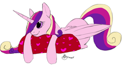 Size: 920x489 | Tagged: safe, artist:kittyisawolf, character:princess cadance, female, pillow, prone, solo