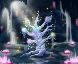 Size: 1100x900 | Tagged: safe, artist:digitalcyn, character:tree of harmony, cave, cave of harmony, element of generosity, element of honesty, element of kindness, element of laughter, element of loyalty, element of magic, elements of harmony, flower, no pony, tree, tree of harmony