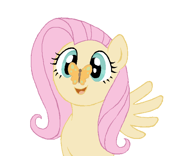 Size: 585x503 | Tagged: safe, artist:elenaboosy, character:fluttershy, species:pegasus, species:pony, animated, butterfly, cute, eye shimmer, female, simple background, smiling, solo, transparent background