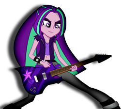 Size: 3702x3337 | Tagged: safe, artist:alexandru1208, character:aria blaze, my little pony:equestria girls, alternate costumes, alternate hairstyle, belly button, cleavage, face paint, female, guitar, loose hair, midriff, rocking, solo