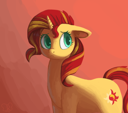 Size: 626x552 | Tagged: safe, artist:maneribbons, character:sunset shimmer, species:pony, species:unicorn, female, floppy ears, looking sideways, simple background, solo