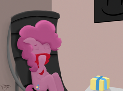 Size: 3885x2869 | Tagged: safe, artist:aruigus808, character:pinkie pie, chair, clothing, female, present, scarf, solo