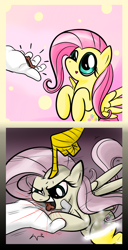 Size: 1100x2150 | Tagged: safe, artist:sunyup, character:discord, character:fluttershy, discorded, feeding