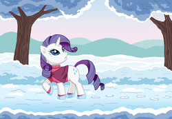 Size: 1010x697 | Tagged: safe, artist:dannylim86, character:rarity, clothing, female, snow, solo, winter