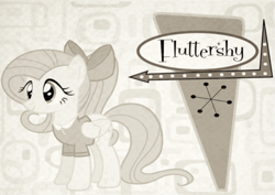 Size: 1053x745 | Tagged: safe, artist:thisisdashie, part of a set, character:fluttershy, 1950s, 50s, black and white, bow, grayscale, retro