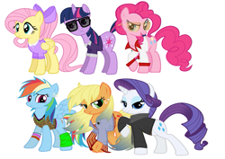 Size: 1053x745 | Tagged: safe, artist:thisisdashie, character:applejack, character:fluttershy, character:pinkie pie, character:rainbow dash, character:rarity, character:twilight sparkle, '90s, 1950s, 2000s, 50s, 60s, 70s, 80s, alternate hairstyle, clothing, decade, fashion