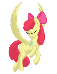 Size: 1496x1920 | Tagged: safe, artist:nebulastar985, character:apple bloom, species:pegasus, species:pony, bow, eyes closed, female, filly, flapple bloom, flying, hair bow, race swap, simple background, solo, transparent background