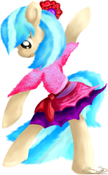 Size: 1200x1946 | Tagged: safe, artist:lunabubble-ede96, character:coco pommel, species:pony, bipedal, clothing, dancing, dress, female, solo