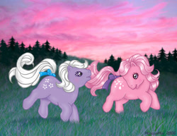 Size: 600x463 | Tagged: safe, artist:moogleymog, character:baby cotton candy, g1, baby blossom, forest, tail bow