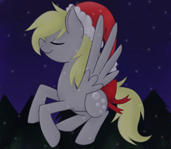 Size: 574x500 | Tagged: safe, artist:flutternutpie, character:derpy hooves, species:pegasus, species:pony, bow, clothing, female, hat, mare, santa hat, snow, snowfall, solo
