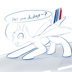Size: 2000x2000 | Tagged: safe, artist:aerialift, species:plane pony, species:pony, air france, bent over, concorde, french, grin, original species, plane, smiling, solo