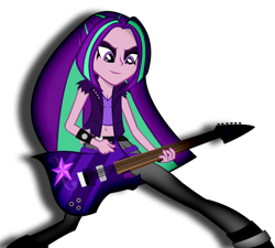 Size: 1024x923 | Tagged: dead source, safe, artist:alexandru1208, character:aria blaze, my little pony:equestria girls, alternate hairstyle, belly button, guitar, metal, midriff