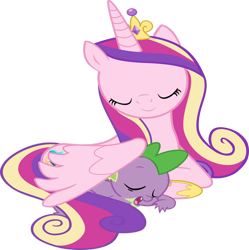 Size: 796x799 | Tagged: safe, artist:reaver75, character:princess cadance, character:spike, ship:spikedance, cute, dawwww, eyes closed, female, male, shipping, simple background, sleeping, spikelove, straight, transparent background, vector