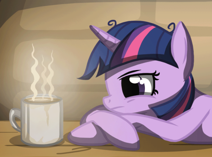 Size: 683x504 | Tagged: safe, artist:twodeepony, character:twilight sparkle, species:pony, species:unicorn, animated, coffee, drink, female, gif, morning ponies, solo, twilight is not amused, unamused