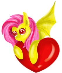 Size: 1125x1326 | Tagged: safe, artist:lunabubble-ede96, character:flutterbat, character:fluttershy, species:bat pony, female, heart, simple background, solo, transparent background