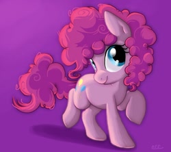 Size: 800x711 | Tagged: safe, artist:cobracookies, character:pinkie pie, cute, diapinkes, female, filly, filly pinkie pie, purple background, simple background, solo, younger