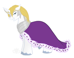 Size: 1010x791 | Tagged: safe, artist:stagetechyart, character:prince blueblood, species:pony, species:unicorn, armor, clothing, evil grin, floppy ears, grin, male, royal cape, simple background, smiling, solo, transparent background, unicorn tribe, unicornia
