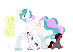 Size: 1024x724 | Tagged: safe, artist:stagetechyart, character:prince blueblood, character:princess celestia, character:shining armor, oc, oc:mana fall, species:pony, alternate hairstyle, colt, colt shining armor, crying, crying armor, exploitable meme, magic, male, meme, momlestia, necklace, ocular gushers, paint, pearl, simple background, transparent background, whining armor, younger