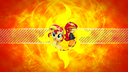 Size: 2560x1440 | Tagged: safe, artist:m24designs, character:sunset shimmer, species:pony, my little pony:equestria girls, fiery shimmer, human ponidox, ponidox, sun, sunshine shimmer, wallpaper