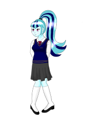Size: 1700x2338 | Tagged: safe, artist:infinityr319, character:sonata dusk, clothing, embarrassed, school uniform, schoolgirl, simple background, transparent background