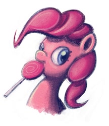 Size: 1037x1200 | Tagged: safe, artist:maxtaka, character:pinkie pie, species:pony, bust, female, food, lollipop, mare, mouth hold, portrait, simple background, solo, white background