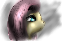 Size: 1414x940 | Tagged: safe, artist:fra-92, character:fluttershy, species:pony, bust, colored sketch, female, looking away, looking up, mare, melancholy, portrait, solo, three quarter view